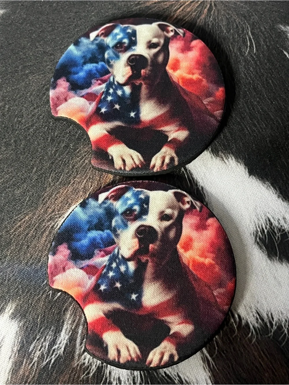 Patriotic Pitbull Dog Car Coaster set